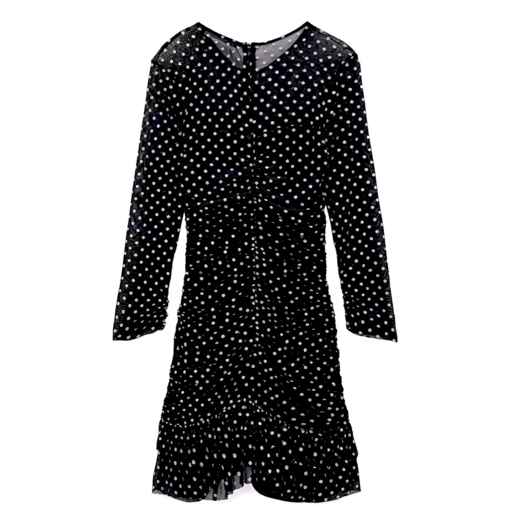 Zara Tulle Swiss Dot Ruched Dress Size L Ref 0387/192/800